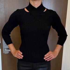 Bette Paige Black Fitted Sweater with Unique Collar Design